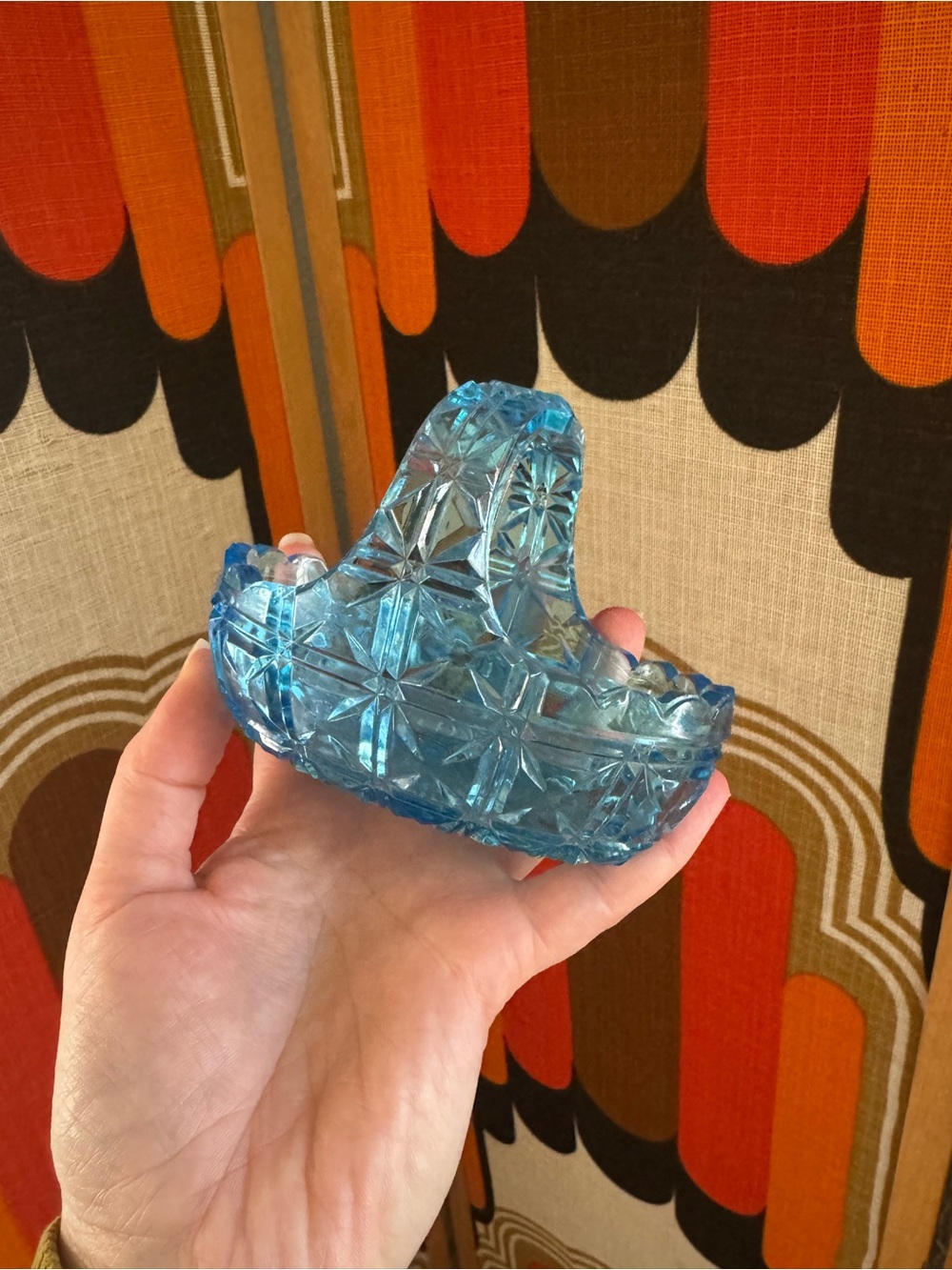 Blue Pressed Glass Handled Basket - Decorative Home Accent